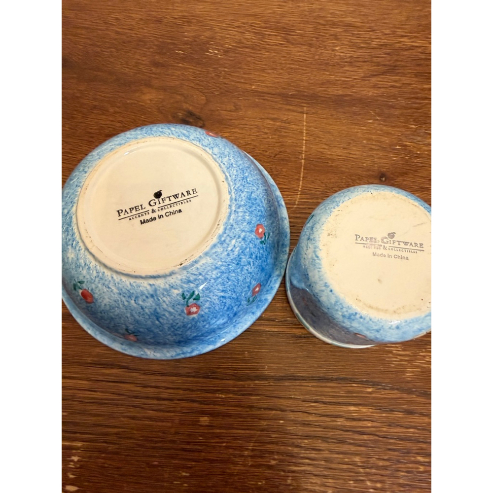 Papel Giftware Bunny Bowl & Cup Set Blue Spongeware Easter Rabbit Country Kitche